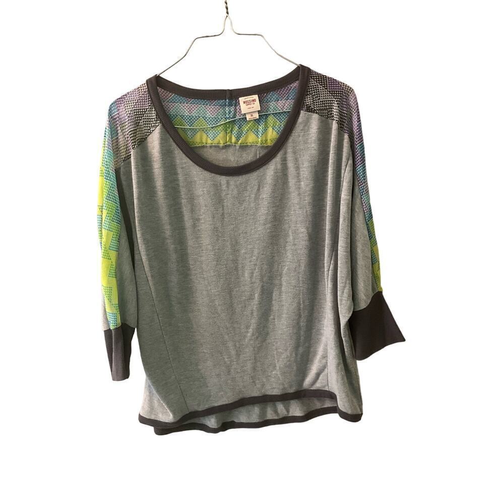 Mossimo Supply Blouse Top Women SZ L Gray‎ Crew Neck Long Sleeve Polyester Blend